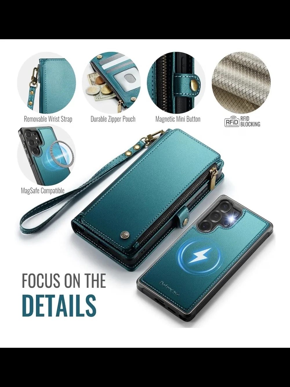 Defencase for Galaxy S25 Ultra Case Wallet Compatible with Magsafe, Green
